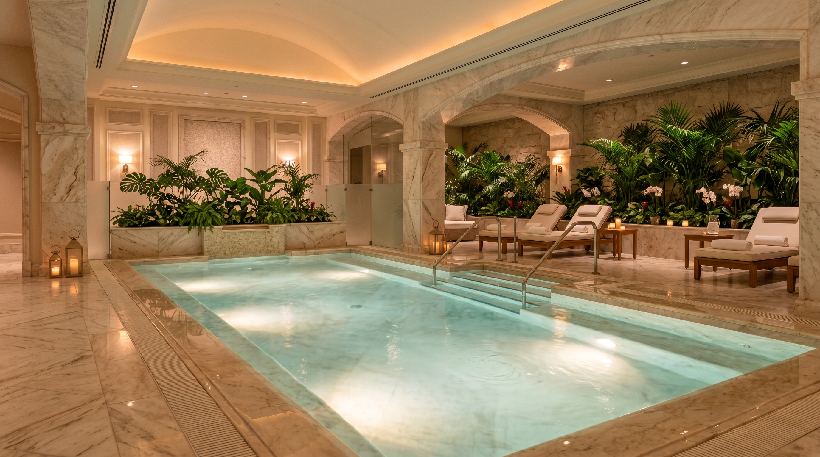 Luxury hotel spa with heated pool